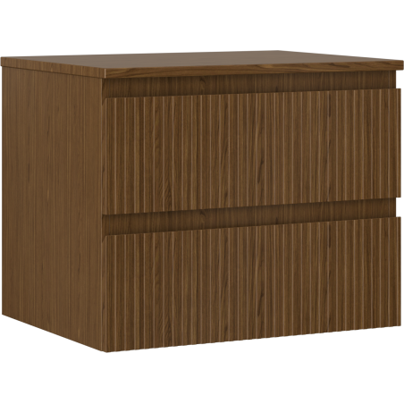 Mexen Rivel bathroom cabinet for washbasin 60 cm with countertop, 2 drawers, grooved, walnut - 91A20-06047-2-BFFC86