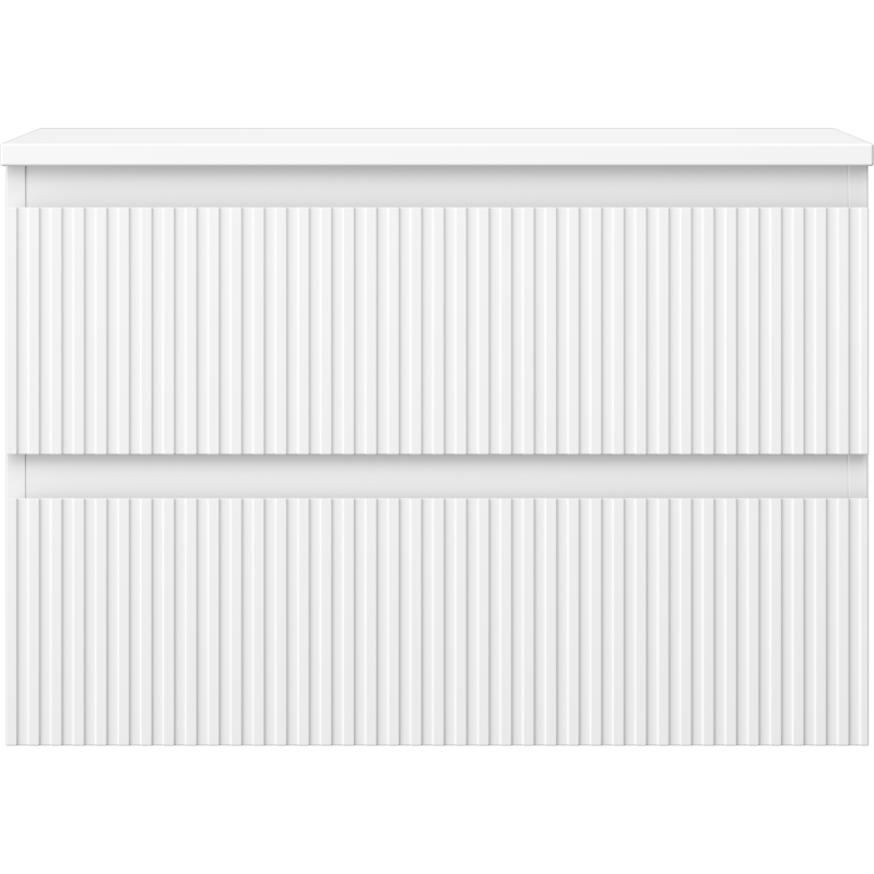 Mexen Rivel badkamerkastje onder wastafel 70 cm met blad, 2 laden, geribbeld, mat wit - 91A20-07047-2-BFFC01