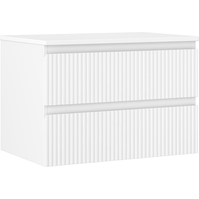 Mexen Rivel 70 cm bathroom vanity cabinet with countertop, 2 drawers, grooved, matte white - 91A20-07047-2-BFFC01