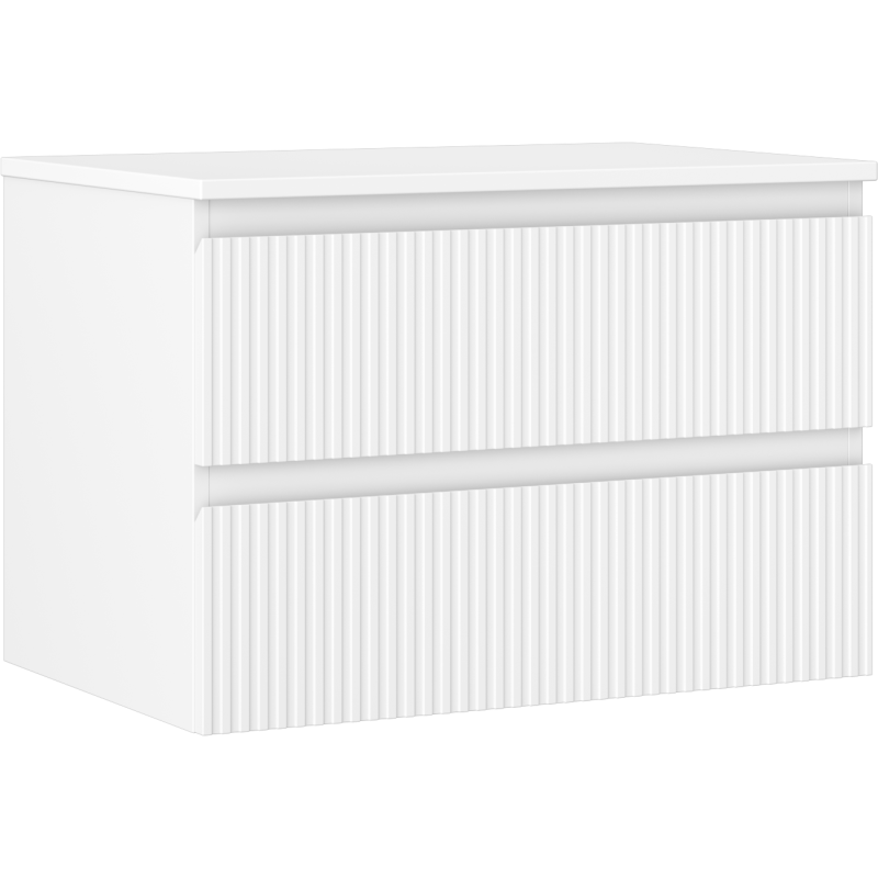 Mexen Rivel badkamerkastje onder wastafel 70 cm met blad, 2 laden, geribbeld, mat wit - 91A20-07047-2-BFFC01