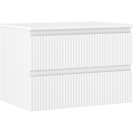 Mexen Rivel 70 cm bathroom vanity cabinet with countertop, 2 drawers, grooved, matte white - 91A20-07047-2-BFFC01
