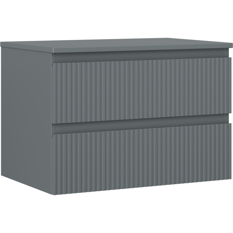 Mexen Rivel badkamerkastje onder wastafel 70 cm met blad, 2 laden, gegroefd, grafiet mat - 91A20-07047-2-BFFC66