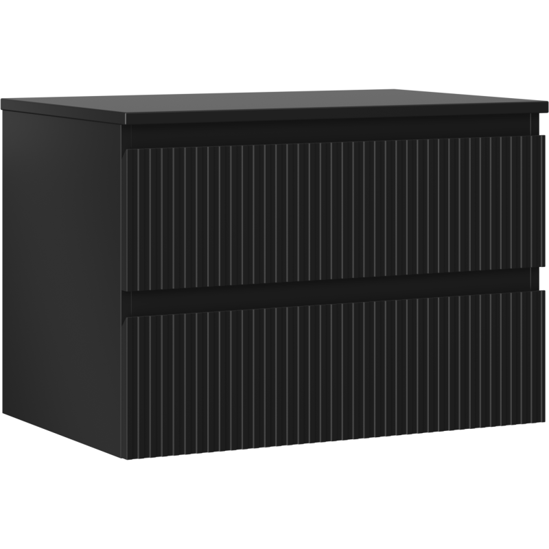 Mexen Rivel armoire de salle de bain sous lavabo 70 cm avec plateau, 2 tiroirs, rainurée, noir mat - 91A20-07047-2-BFFC71