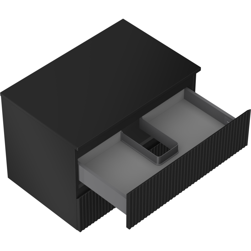 Mexen Rivel Badezimmerschrank 70 cm mit Arbeitsplatte, 2 Schubladen, geriffelt, Schwarz matt - 91A20-07047-2-BFFC71