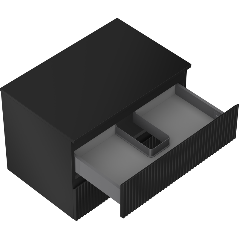 Mexen Rivel gabinete de baño bajo lavabo de 70 cm con encimera, 2 cajones, acanalado, negro mate - 91A20-07047-2-BFFC71
