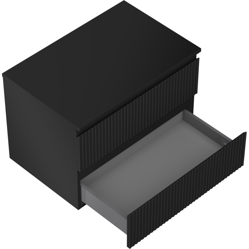 Mexen Rivel gabinete de baño bajo lavabo de 70 cm con encimera, 2 cajones, acanalado, negro mate - 91A20-07047-2-BFFC71