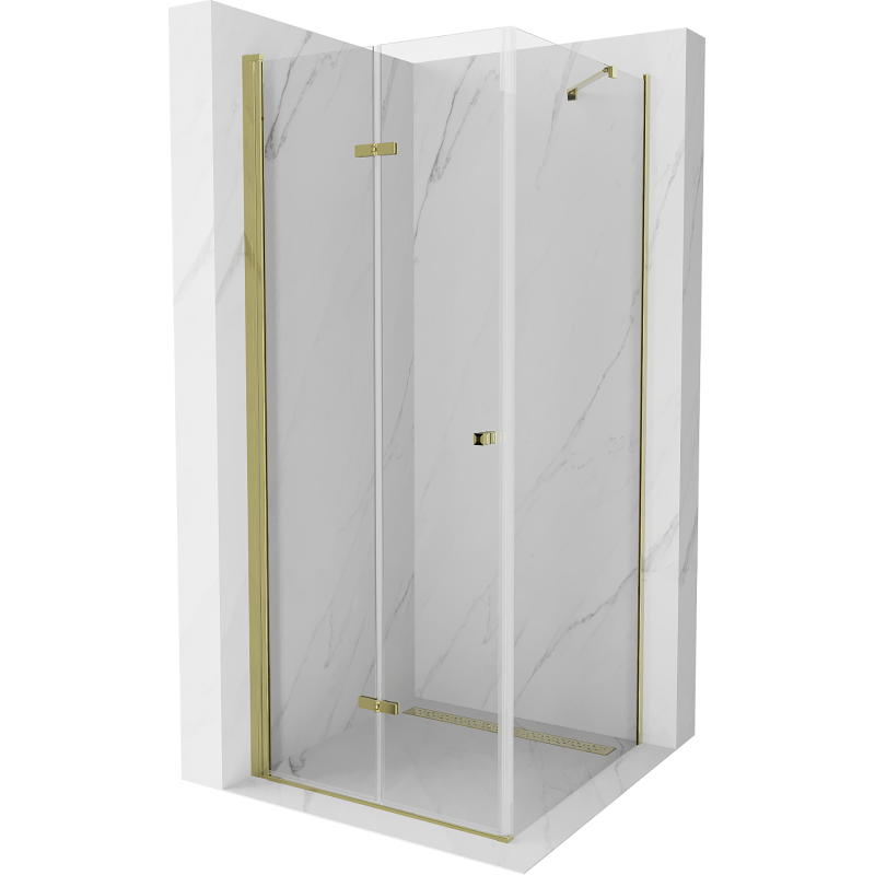 Mexen Lima opvouwbare douchecabine 90 x 90 cm, transparant, goud - 856-090-090-50-00