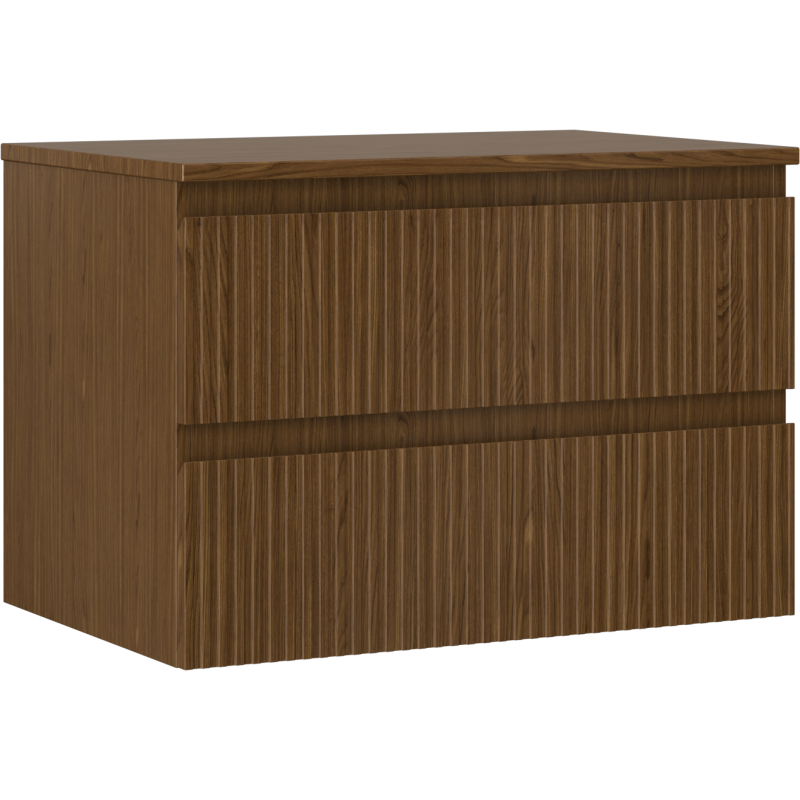 Mexen Rivel badkamerkastje onder de wastafel 70 cm met blad, 2 lades, gegroefd, walnoot - 91A20-07047-2-BFFC86