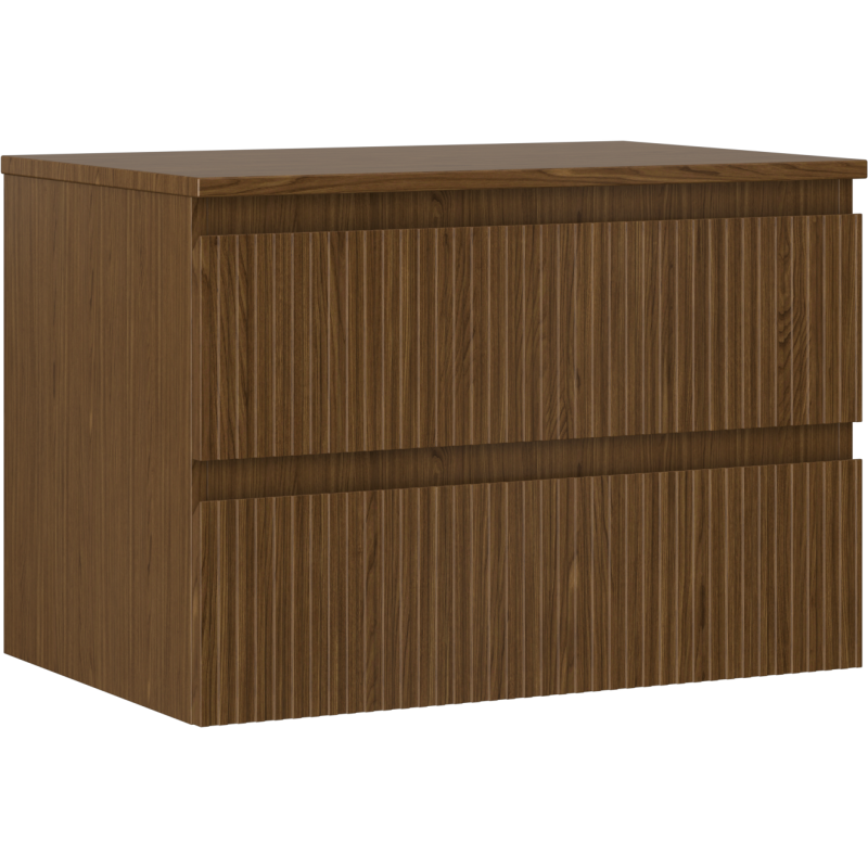 Mexen Rivel badkamerkastje onder wastafel 70 cm met blad, 2 lades, geribbeld, notenhout - 91A20-07047-2-BFFC86