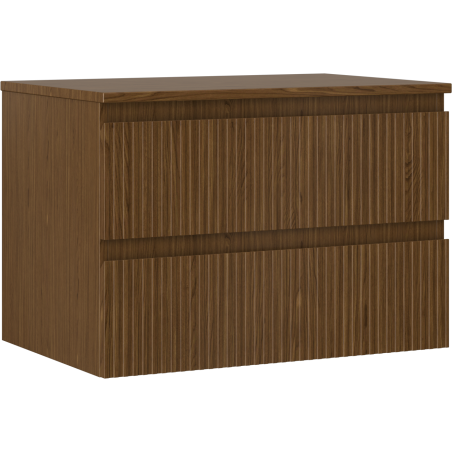 Mexen Rivel badkamerkastje onder wastafel 70 cm met blad, 2 lades, geribbeld, notenhout - 91A20-07047-2-BFFC86