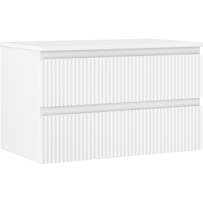 Mexen Rivel Badezimmerschrank 80 cm mit Waschtischplatte, 2 Schubladen, geriffelt, weiß matt - 91A20-08047-2-BFFC01