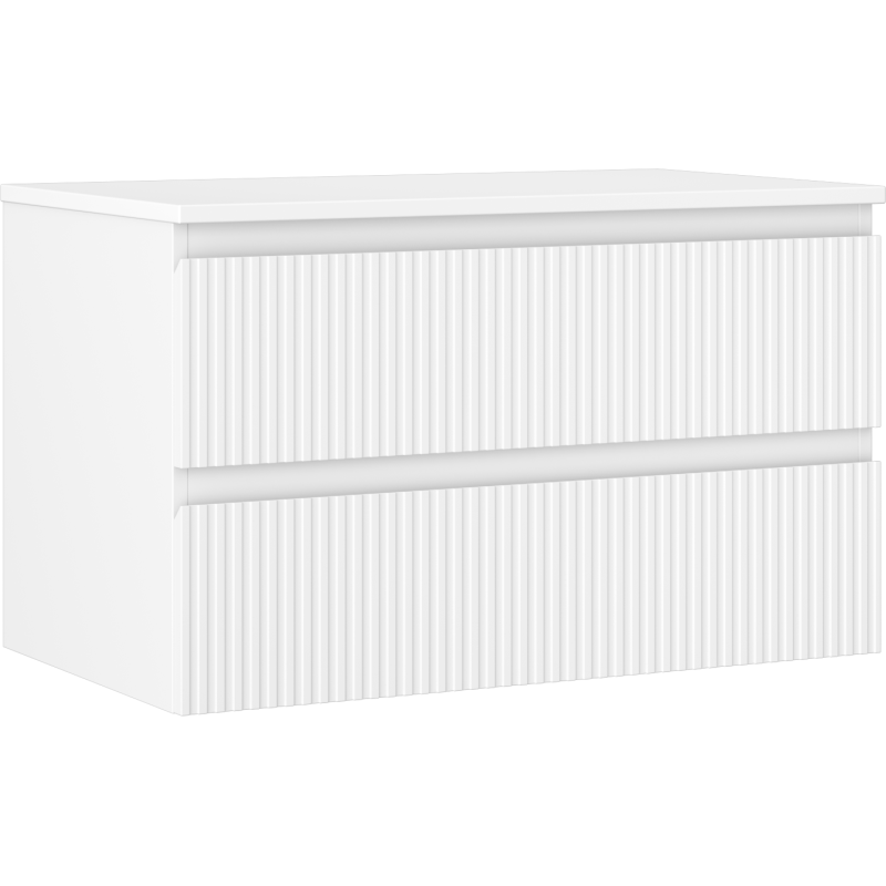 Mexen Rivel szafka łazienkowa podumywalkowa 80 cm z blatem, 2 szuflady, ryflowana , biała mat - 91A20-08047-2-BFFC01