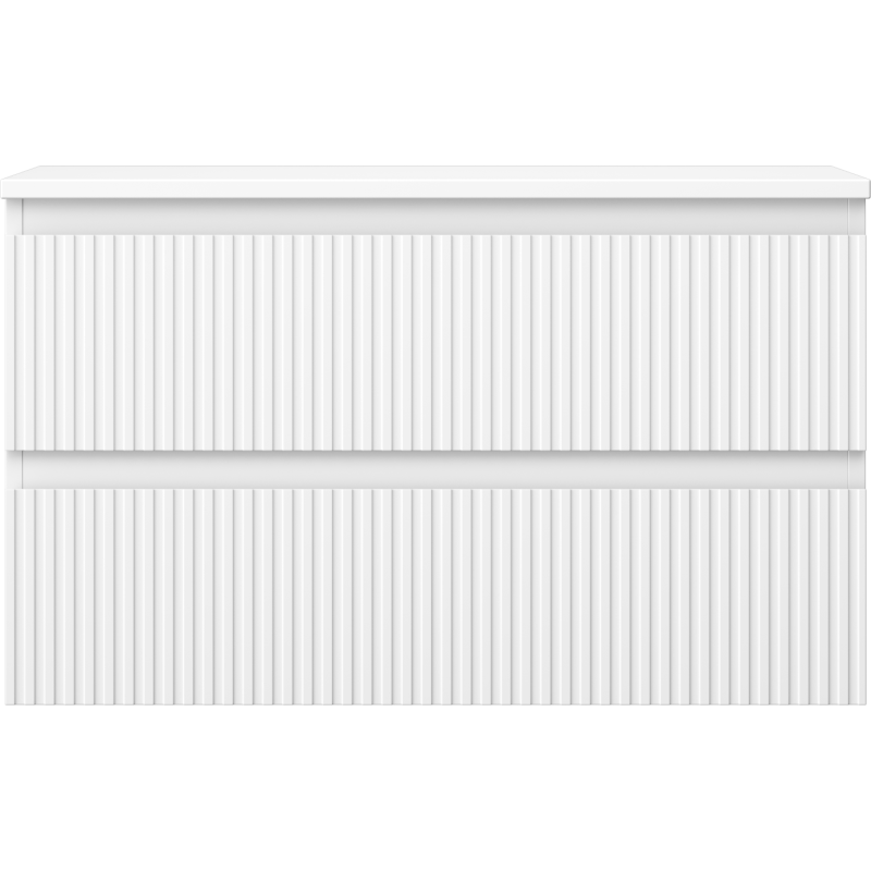 Mexen Rivel badkamerkast onder wastafel 80 cm met blad, 2 laden, geribbeld, mat wit - 91A20-08047-2-BFFC01