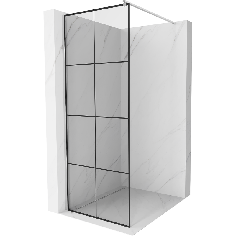 Mexen Kioto Walk-in-Duschwand 90 x 200 cm, schwarzes Gitter 8 mm, Chrom - 800-090-101-01-77