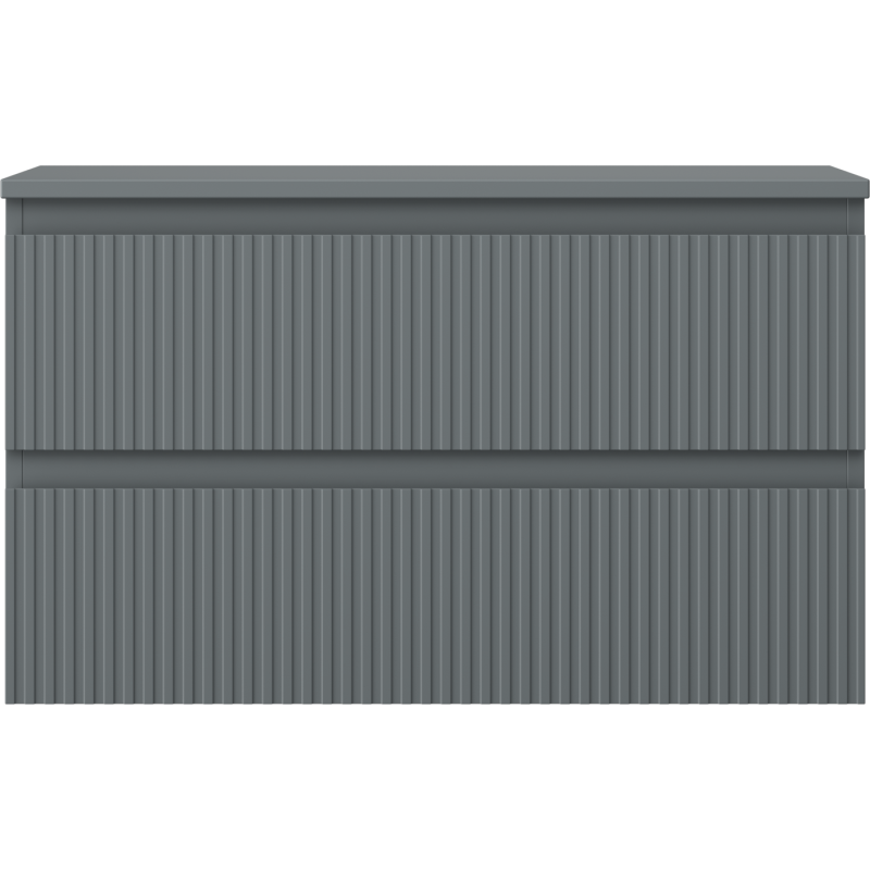 Mexen Rivel bathroom vanity unit 80 cm with countertop, 2 drawers, ribbed, matte graphite - 91A20-08047-2-BFFC66