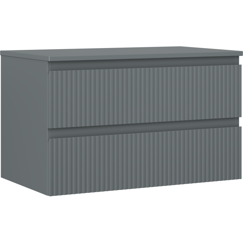 Mexen Rivel badkamerkastje voor wastafel 80 cm met blad, 2 lades, geribbeld, grafiet mat - 91A20-08047-2-BFFC66