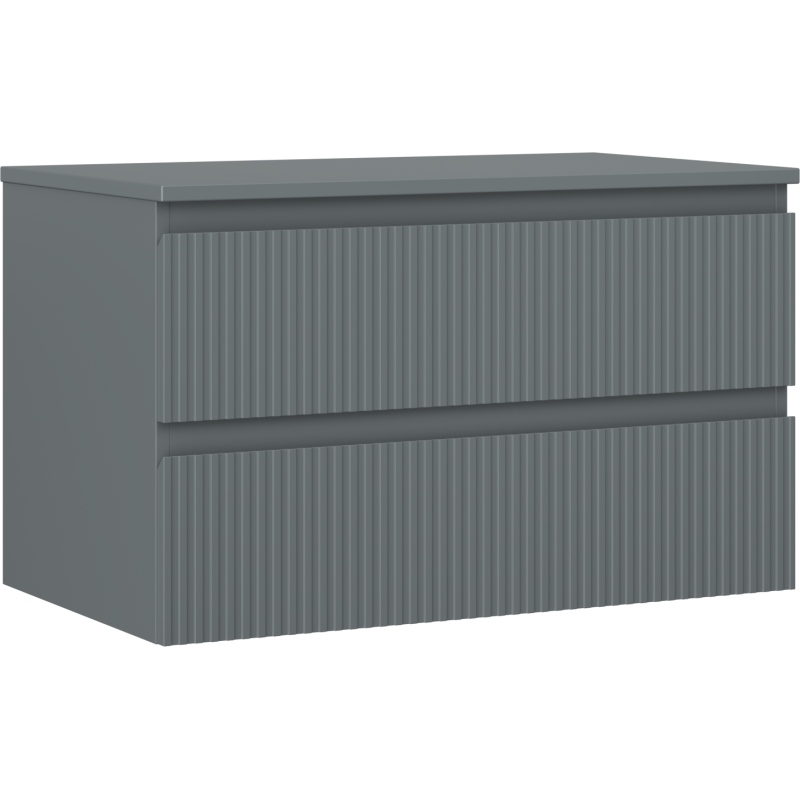 Mexen Rivel bathroom vanity unit 80 cm with countertop, 2 drawers, ribbed, matte graphite - 91A20-08047-2-BFFC66