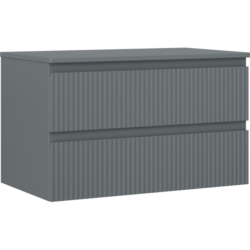 Mexen Rivel mueble de baño bajo lavabo de 80 cm con encimera, 2 cajones, acanalado, grafito mate - 91A20-08047-2-BFFC66
