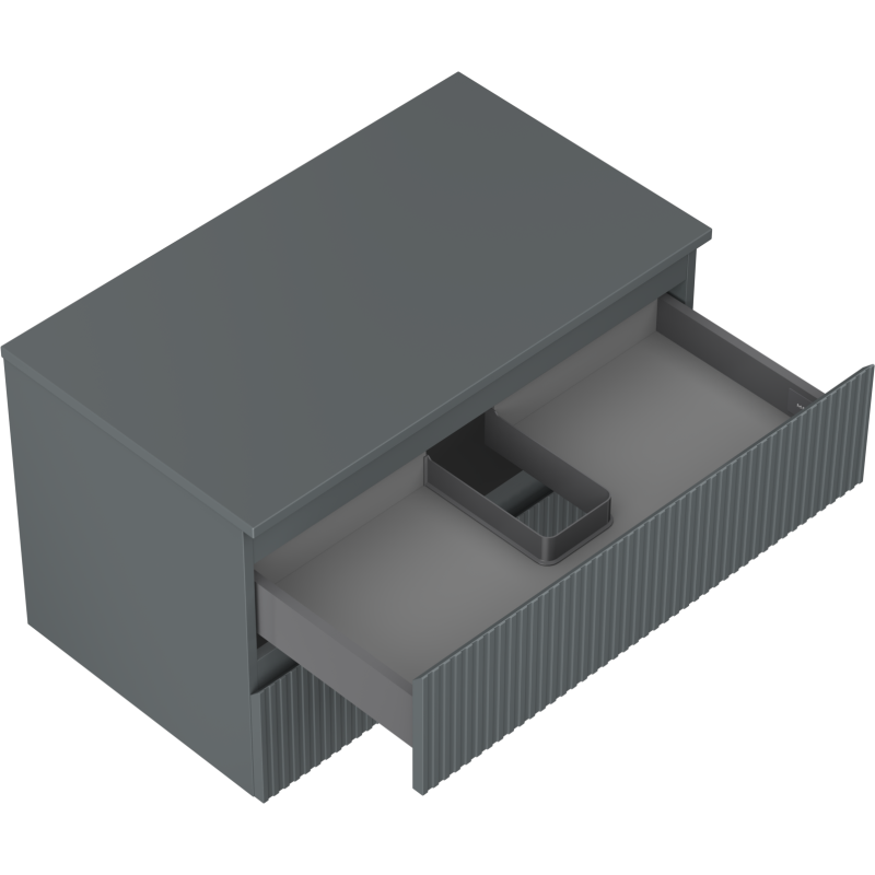 Mexen Rivel bathroom vanity unit 80 cm with countertop, 2 drawers, ribbed, matte graphite - 91A20-08047-2-BFFC66