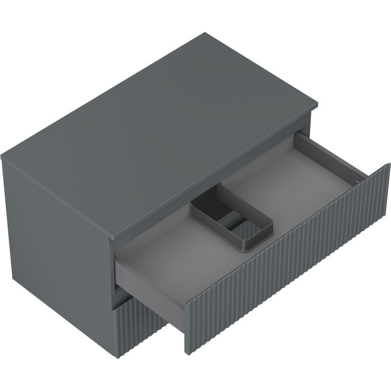 Mexen Rivel meuble de salle de bains sous-lavabo 80 cm avec plateau, 2 tiroirs, rainuré, graphite mat - 91A20-08047-2-BFFC66