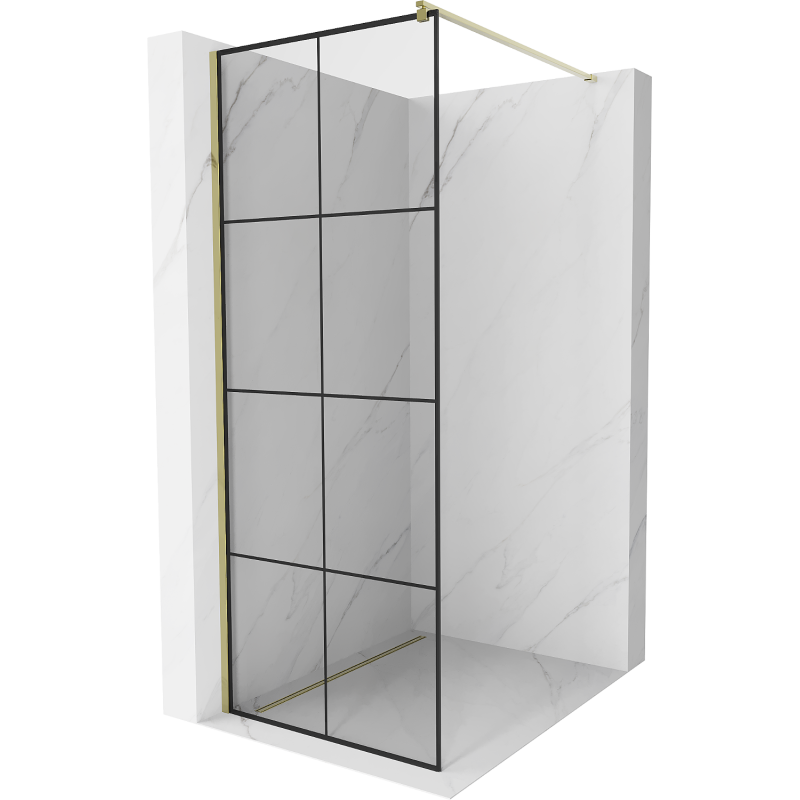 Mexen Kioto douchewand Walk-in 80 x 200 cm, zwart rooster 8 mm, goud - 800-080-101-50-77