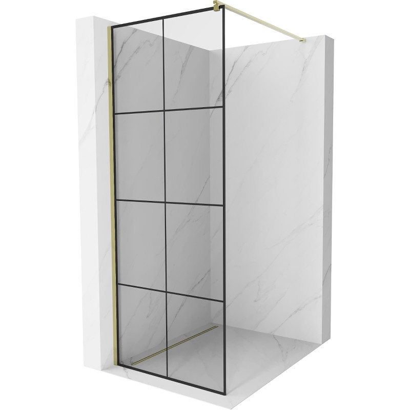 Mexen Kioto dušisein Walk-in 80 x 200 cm, must ruudustik 8 mm, kuldne - 800-080-101-50-77