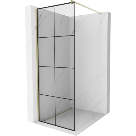 Mexen Kioto ścianka prysznicowa Walk-in 80 x 200 cm, czarna kratka 8 mm, złota - 800-080-101-50-77