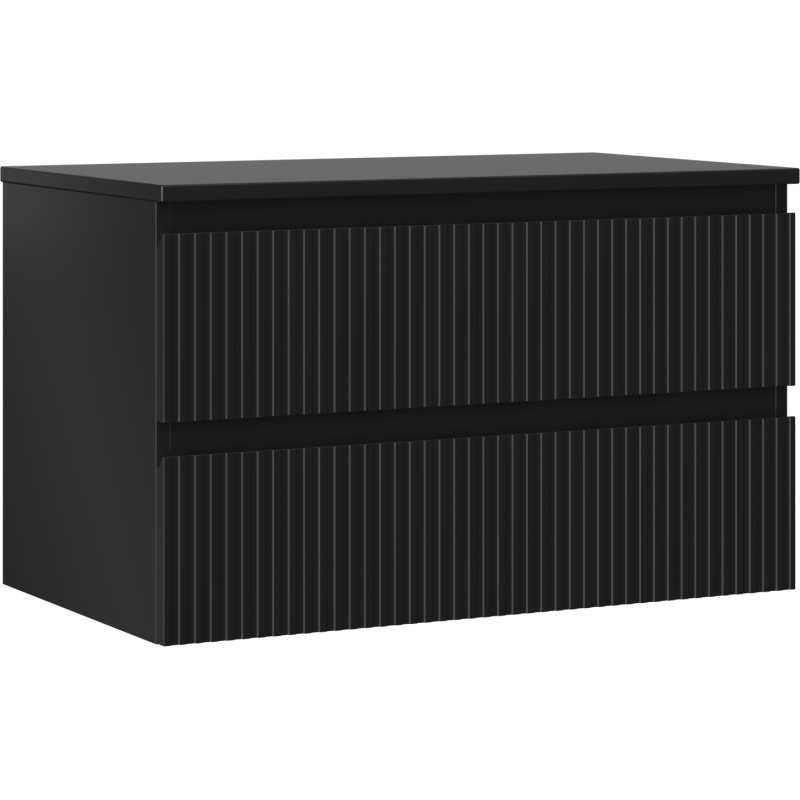 Mexen Rivel armadietto da bagno sottolavabo 80 cm con piano, 2 cassetti, scanalato, nero opaco - 91A20-08047-2-BFFC71