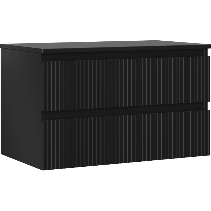 Mexen Rivel Badezimmer-Unterschrank 80 cm mit Arbeitsplatte, 2 Schubladen, geriffelt, schwarz matt - 91A20-08047-2-BFFC71