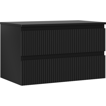 Mexen Rivel armoire de salle de bains sous-vasque 80 cm avec plateau, 2 tiroirs, rainurée, noir mat - 91A20-08047-2-BFFC71