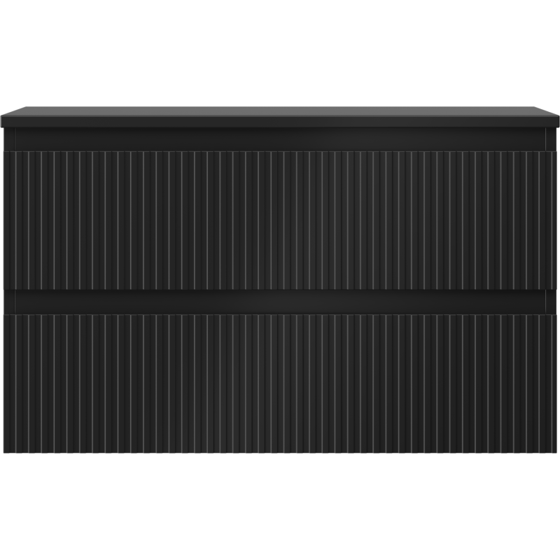 Mexen Rivel Badezimmerschrank 80 cm mit Waschbeckenplatte, 2 Schubladen, geriffelt, schwarz matt - 91A20-08047-2-BFFC71