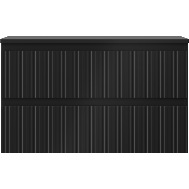 Mexen Rivel bathroom under-sink cabinet 80 cm with countertop, 2 drawers, fluted, black matte - 91A20-08047-2-BFFC71
