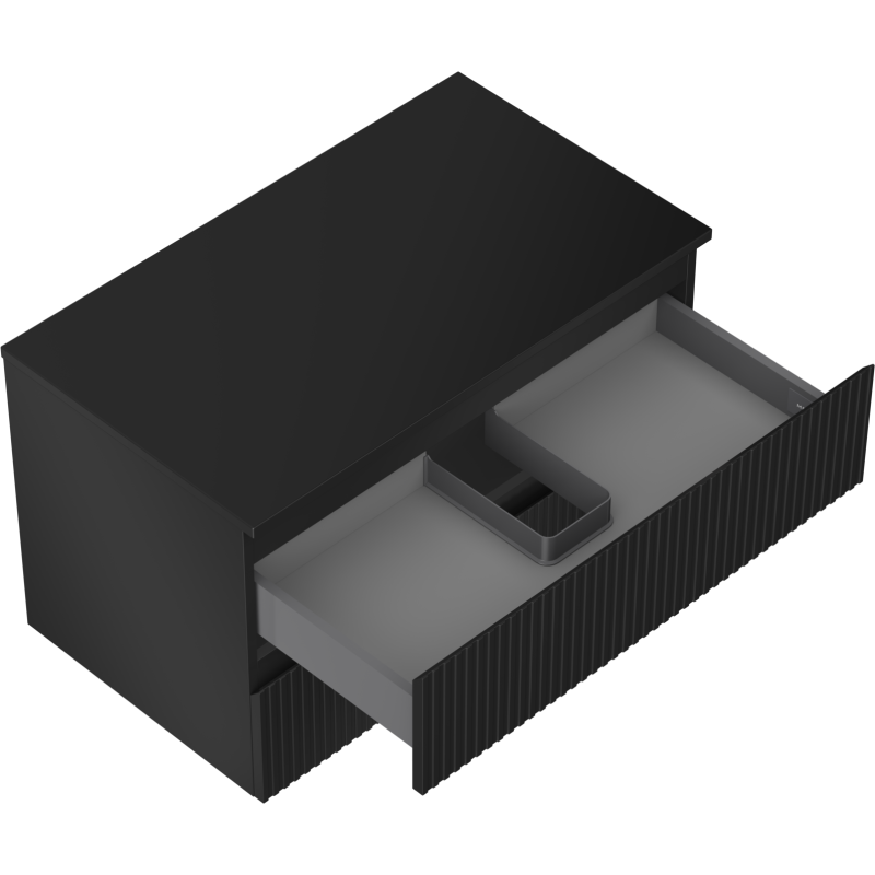 Mexen Rivel Badezimmerschrank 80 cm mit Waschbeckenplatte, 2 Schubladen, geriffelt, schwarz matt - 91A20-08047-2-BFFC71