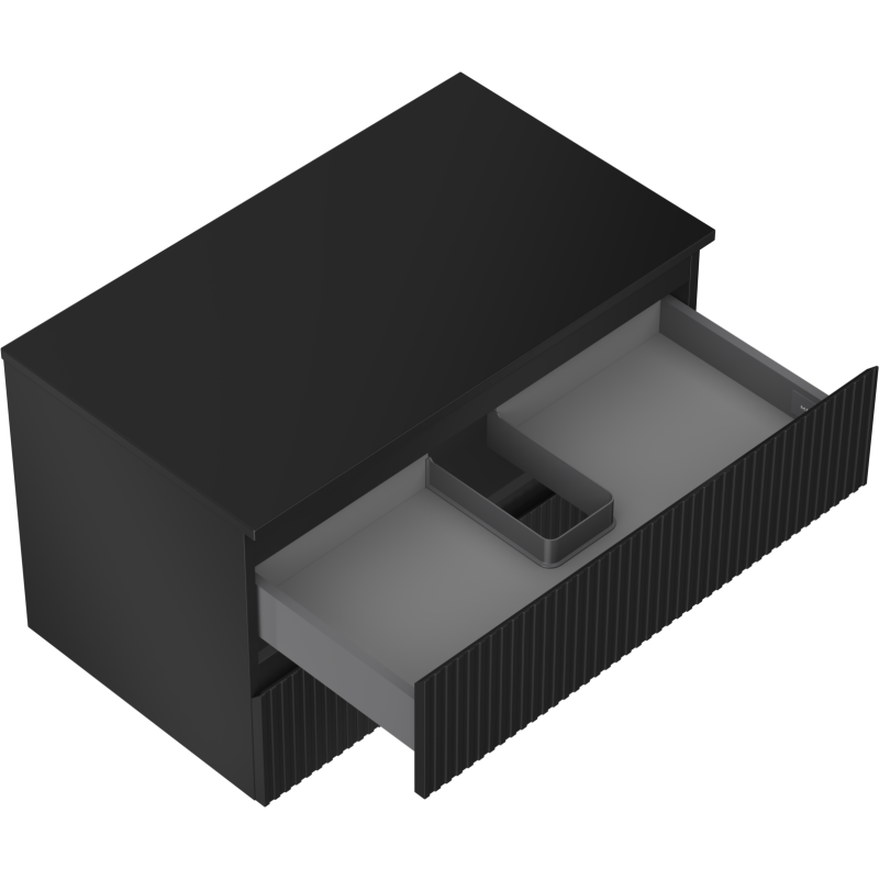 Mexen Rivel bathroom under-sink cabinet 80 cm with countertop, 2 drawers, fluted, black matte - 91A20-08047-2-BFFC71