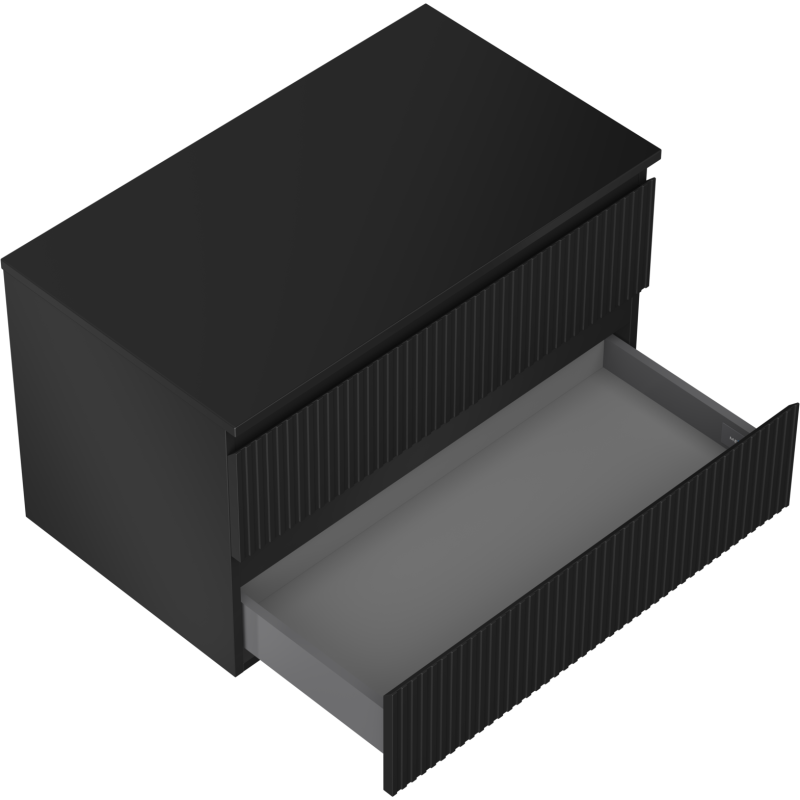 Mexen Rivel bathroom under-sink cabinet 80 cm with countertop, 2 drawers, fluted, black matte - 91A20-08047-2-BFFC71