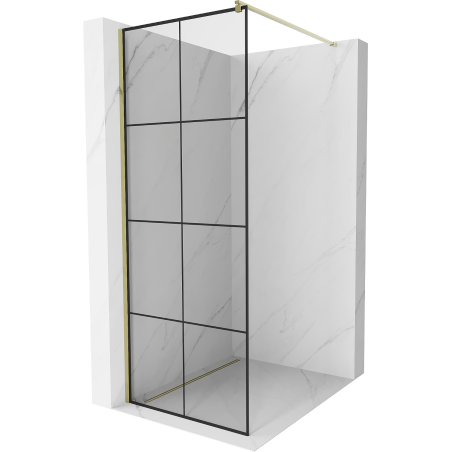 Mexen Kioto douchewand Walk-in 90 x 200 cm, zwart raster 8 mm, goud - 800-090-101-50-77
