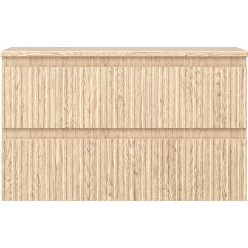 Mexen Rivel badkamerkastje onder wasbak 80 cm met blad, 2 lades, geribbeld, eik - 91A20-08047-2-BFFC81