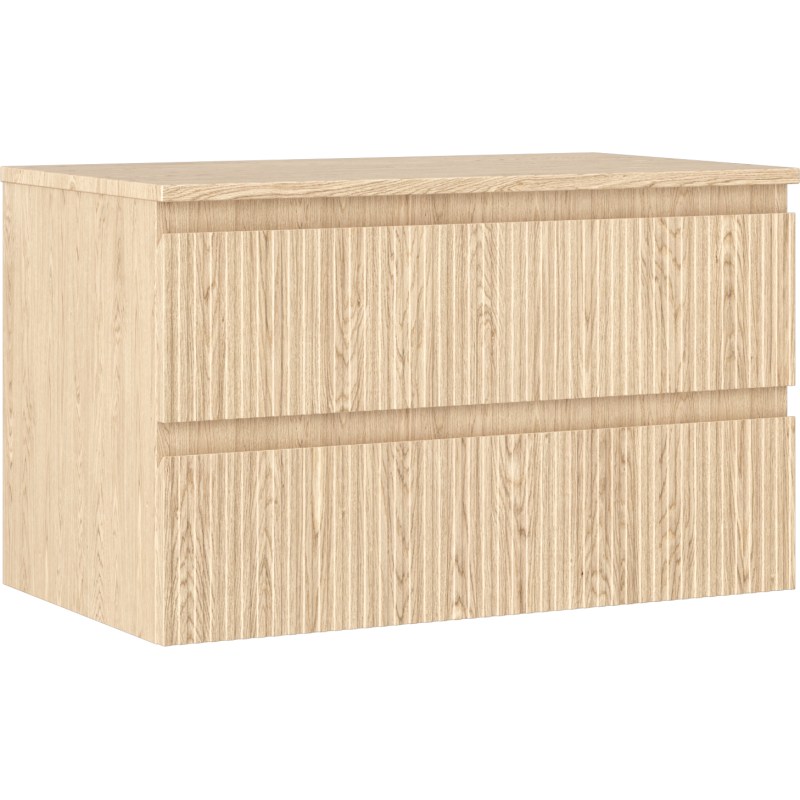 Mexen Rivel badrumsskåp under tvättställ 80 cm med bänkskiva, 2 lådor, räfflad, ek - 91A20-08047-2-BFFC81