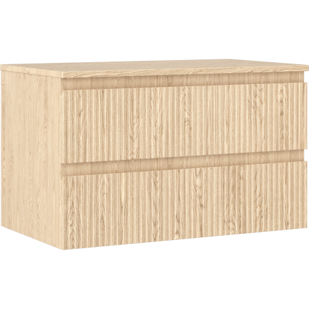 Mexen Rivel badkamerkastje onder wasbak 80 cm met blad, 2 lades, geribbeld, eik - 91A20-08047-2-BFFC81