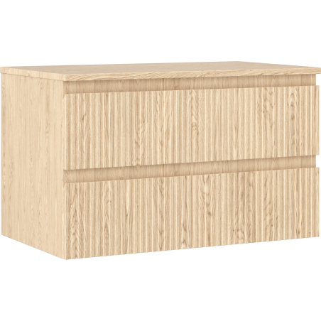 Mexen Rivel badrumsskåp under tvättställ 80 cm med bänkskiva, 2 lådor, räfflad, ek - 91A20-08047-2-BFFC81