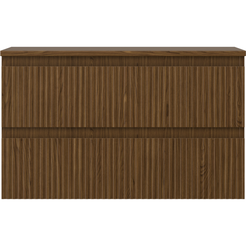 Mexen Rivel Badezimmerunterschrank 80 cm mit Platte, 2 Schubladen, geriffelt, Nussbaum - 91A20-08047-2-BFFC86