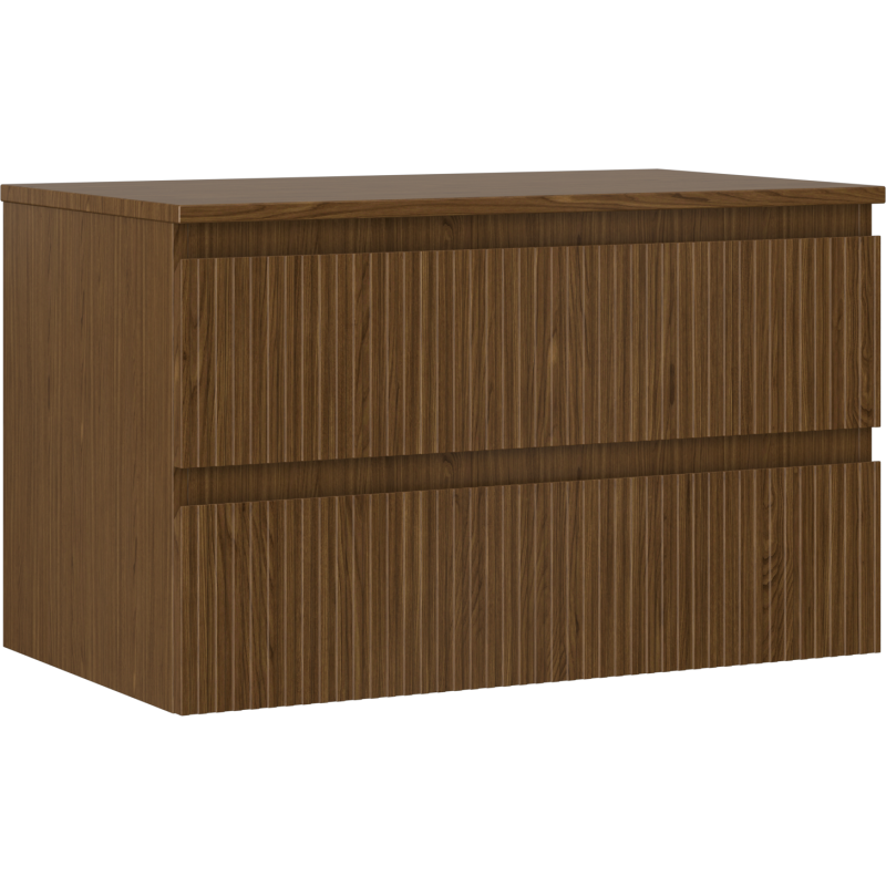 Mexen Rivel Badezimmerschrank 80 cm mit Platte, 2 Schubladen, geriffelt, Nuss - 91A20-08047-2-BFFC86