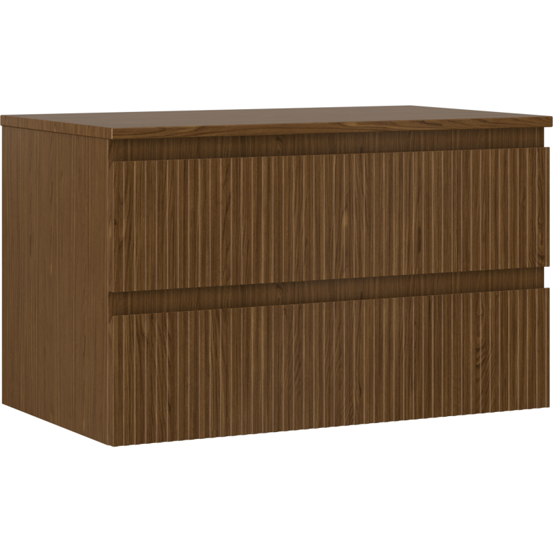 Mexen Rivel badkamerkast onder wastafel 80 cm met blad, 2 laden, geribbeld, walnoot - 91A20-08047-2-BFFC86