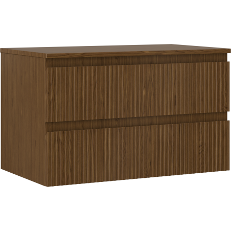 Mexen Rivel badkamerkast onder wastafel 80 cm met blad, 2 laden, geribbeld, walnoot - 91A20-08047-2-BFFC86