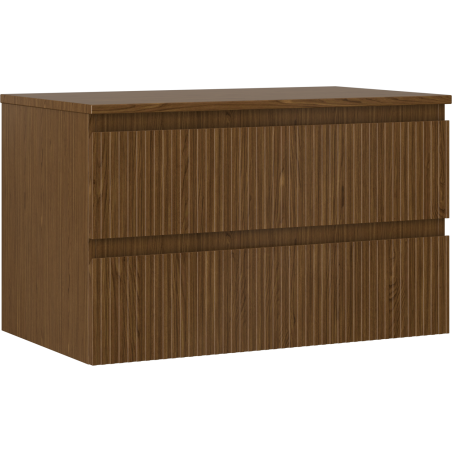 Mexen Rivel meuble de salle de bain sous-vasque 80 cm avec plateau, 2 tiroirs, rainuré, noyer - 91A20-08047-2-BFFC86
