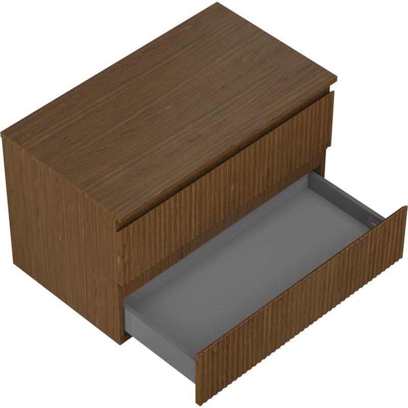 Mexen Rivel 80 cm bathroom cabinet with countertop, 2 drawers, fluted, walnut - 91A20-08047-2-BFFC86