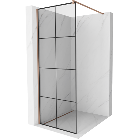 Mexen Kioto douchewand Walk-in 70 x 200 cm, zwart raster 8 mm, roze goud - 800-070-101-60-77