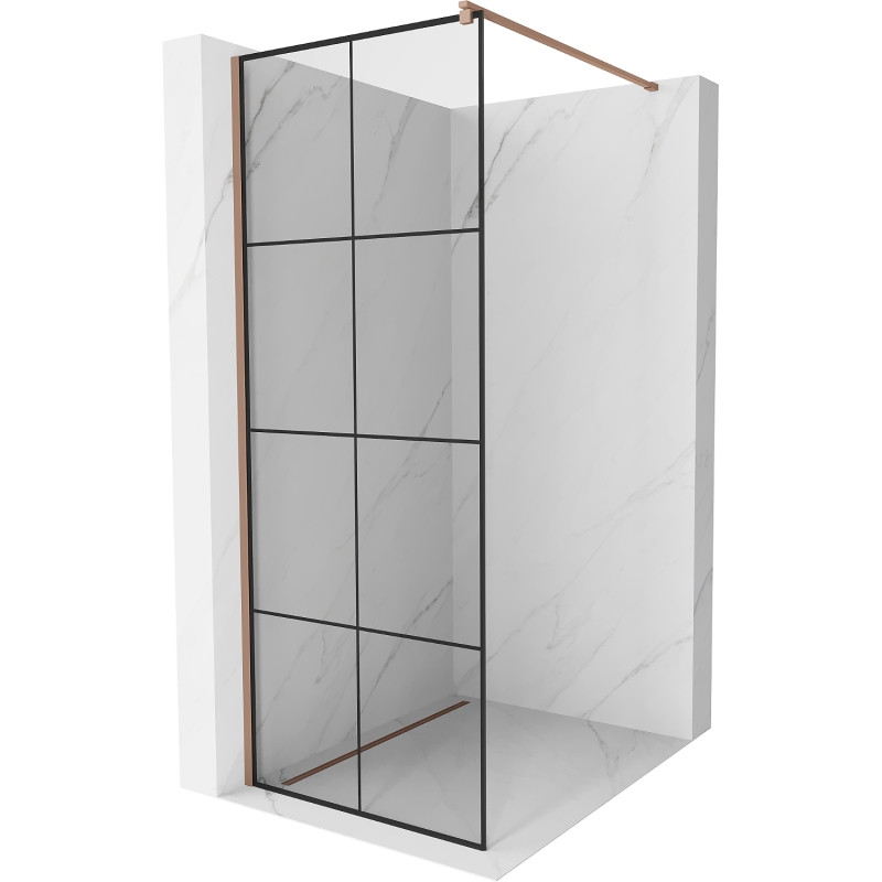 Mexen Kioto ścianka prysznicowa Walk-in 80 x 200 cm, czarna kratka 8 mm, różowe złoto - 800-080-101-60-77