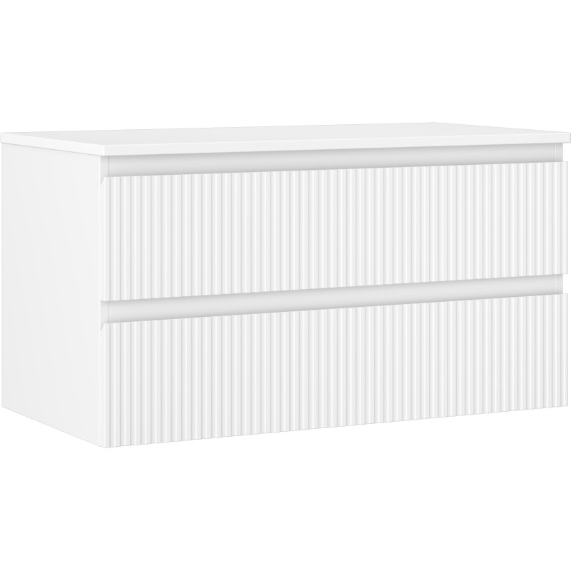 Mexen Rivel armario de baño bajo lavabo de 90 cm con encimera, 2 cajones, ranurado, blanco mate - 91A20-09047-2-BFFC01