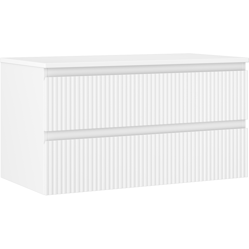 Mexen Rivel Badezimmer-Unterschrank 90 cm mit Arbeitsplatte, 2 Schubladen, geriffelt, weiß matt - 91A20-09047-2-BFFC01